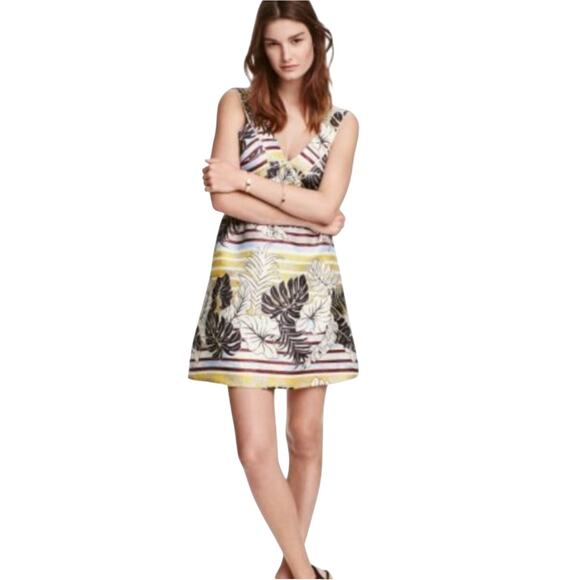 H&M Striped Leaf Print Dress Size 10 - Picture 1 of 7